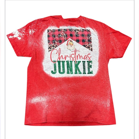 Christmas Junkie T-Shirt Size Large Red Santa Animal Print NEW - Picture 1 of 3